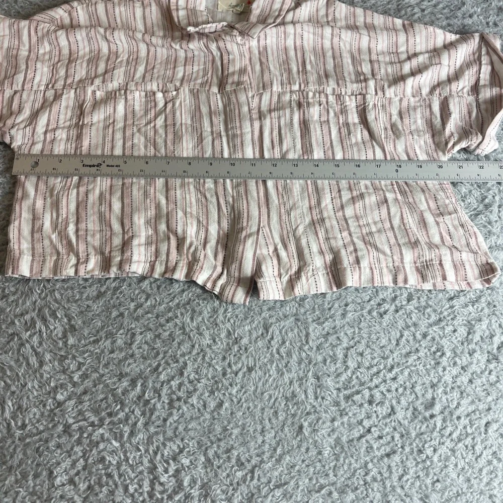 April Kiss Womens Pink Striped Linen Blend Cropped Button Down Shirt Small - Picture 4 of 9